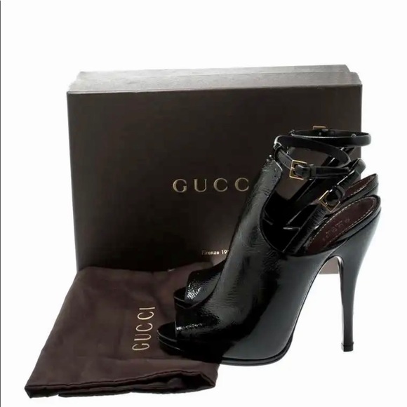 Gucci Black Patent Leather Ankle Strap Booties - Picture 3 of 6